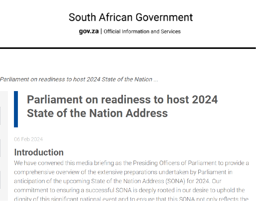 STATE OF READINESS TO HOST THE 2024 STATE OF THE NATION ADDRESS